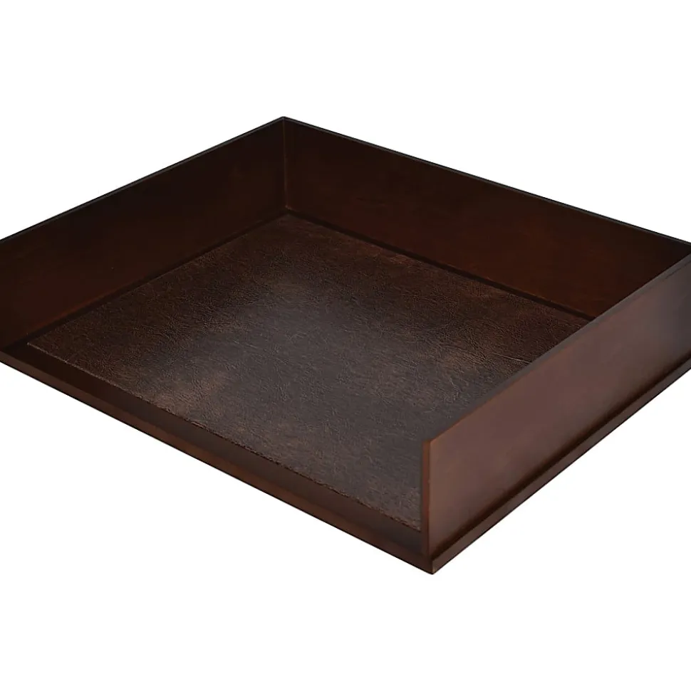 Victor Heritage Wood Stacking Letter Tray - 1 Compartment(s) - 3.1" x 13.2"x 10.6" Depth - Desktop - Natural - Faux Leather, Wood - 1 Each - H1154