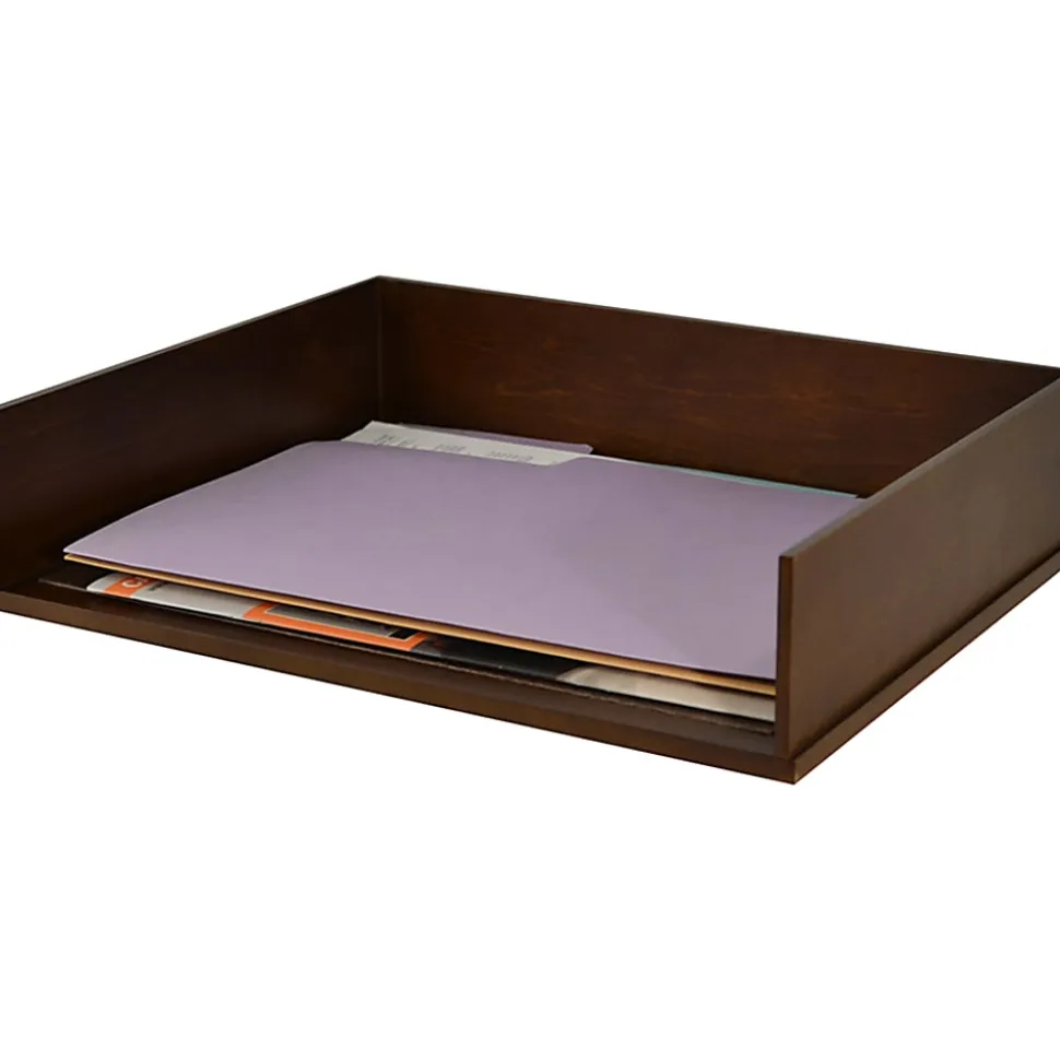 Victor Heritage Wood Stacking Letter Tray - 1 Compartment(s) - 3.1" x 13.2"x 10.6" Depth - Desktop - Natural - Faux Leather, Wood - 1 Each - H1154