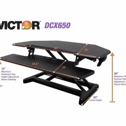 Victor High Rise DCX650 Electric Corner Standing Desk Converter, Black