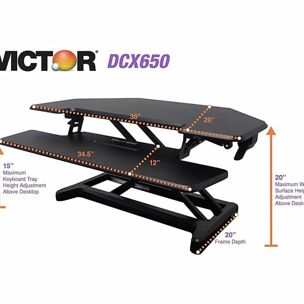 Victor High Rise DCX650 Electric Corner Standing Desk Converter, Black