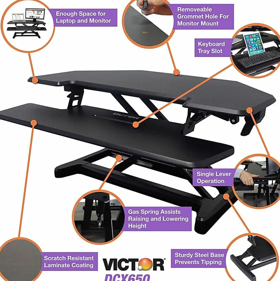 Victor High Rise DCX650 Electric Corner Standing Desk Converter, Black