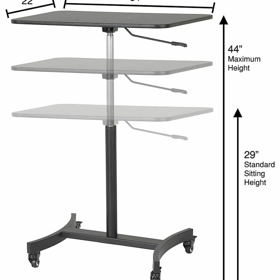 Victor® High Rise™ 31"W Mobile Adjustable Standing Desk Workstation, 44"H x 30-3/4"W x 22"D, Black