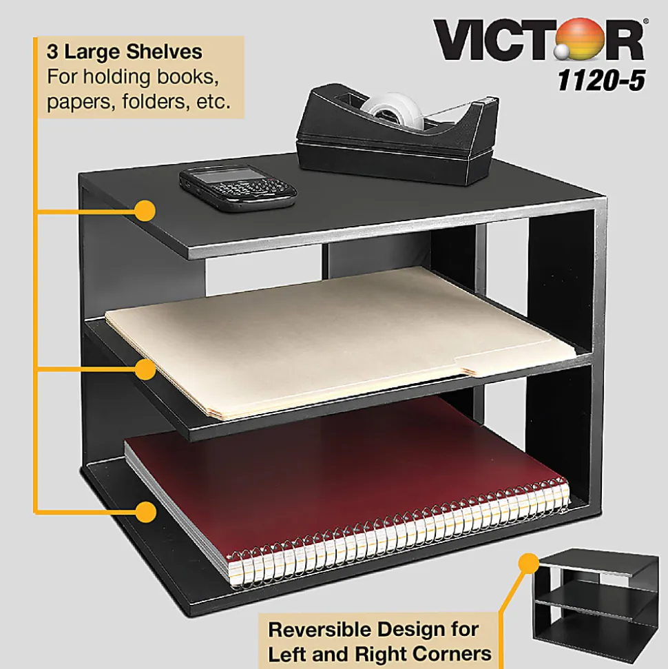 Victor® Midnight Black Collection™ Corner Shelf, 13 1/2"H x 13 1/2"W x 10 1/2"D, Black