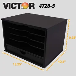 Victor Midnight Black Collection Wood Desktop Organizer, 14" H x 10.75" W x 9.75" D, Midnight Black