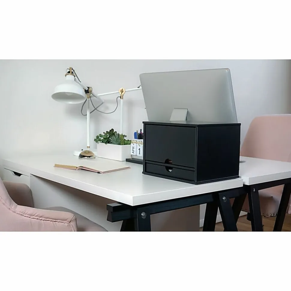 Victor Midnight Black Collection Wood Desktop Organizer, 14" H x 10.75" W x 9.75" D, Midnight Black