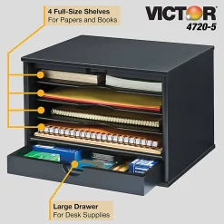 Victor Midnight Black Collection Wood Desktop Organizer, 14