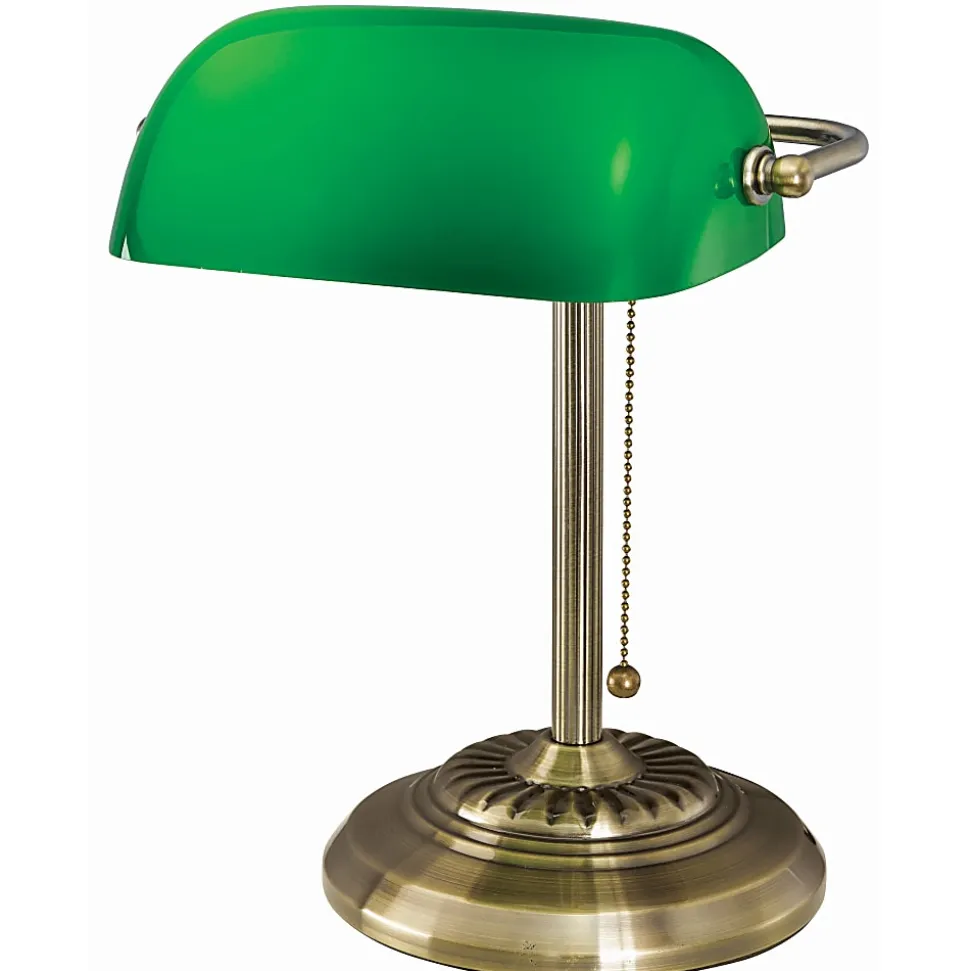 Victory Light Banker's Brass Desk Lamp - 12.5" - 10 W LED Bulb - Hanging Chain, Durable - Metal - Desk Mountable - Brass, Green - - 9B101AB