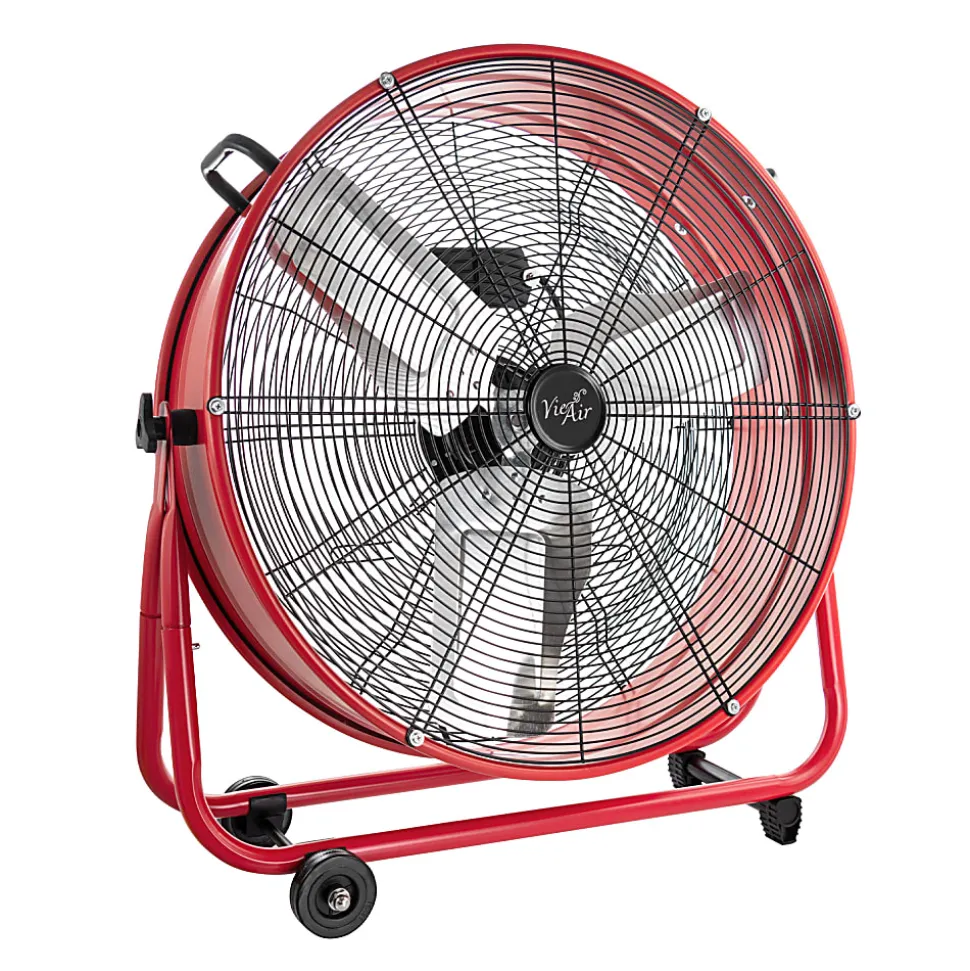 Vie Air 3-Speed Commercial Floor Drum Fan, 24" x 30-1/4", Red