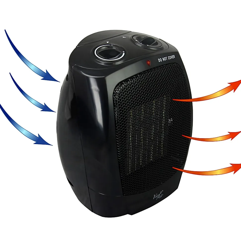 Vie Air 1500-Watt Portable Ceramic Office Heater, 6"H x 7-1/4"W x 9-1/4"D, Black
