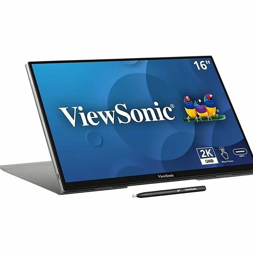 ViewSonic TD1656-2K 16 Inch WQXGA 1600p IPS Touchscreen Portable Monitor with 2 Way Powered 65W USB C, and Buil - TD16562K