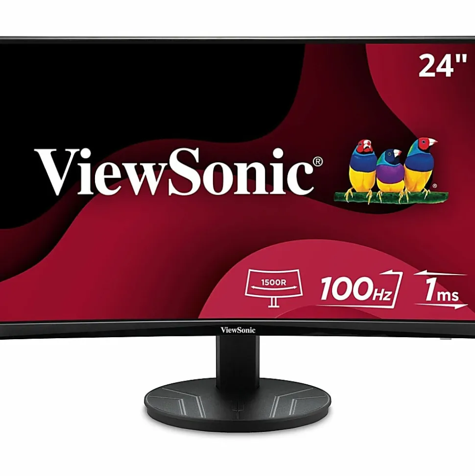 ViewSonic VA2416C 24 Inch Full HD 1080p Frameless Curved Monitor with Variable Refresh Rate, Eye Care, HDMI, and DisplayPort Inputs - VA2416C