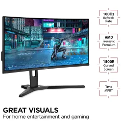 ViewSonic® VX3418-2KPC 34” WQHD LED 1ms 180Hz Gaming Monitor, FreeSync Premium