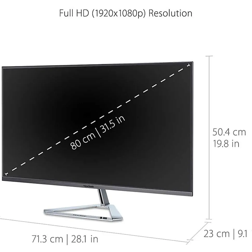 ViewSonic VX3276-MHD 32" 1080p Widescreen IPS Monitor With Ultra-Thin Bezels, Full HD 1920 x 1080px Resolution, 75Hz Refresh Rate