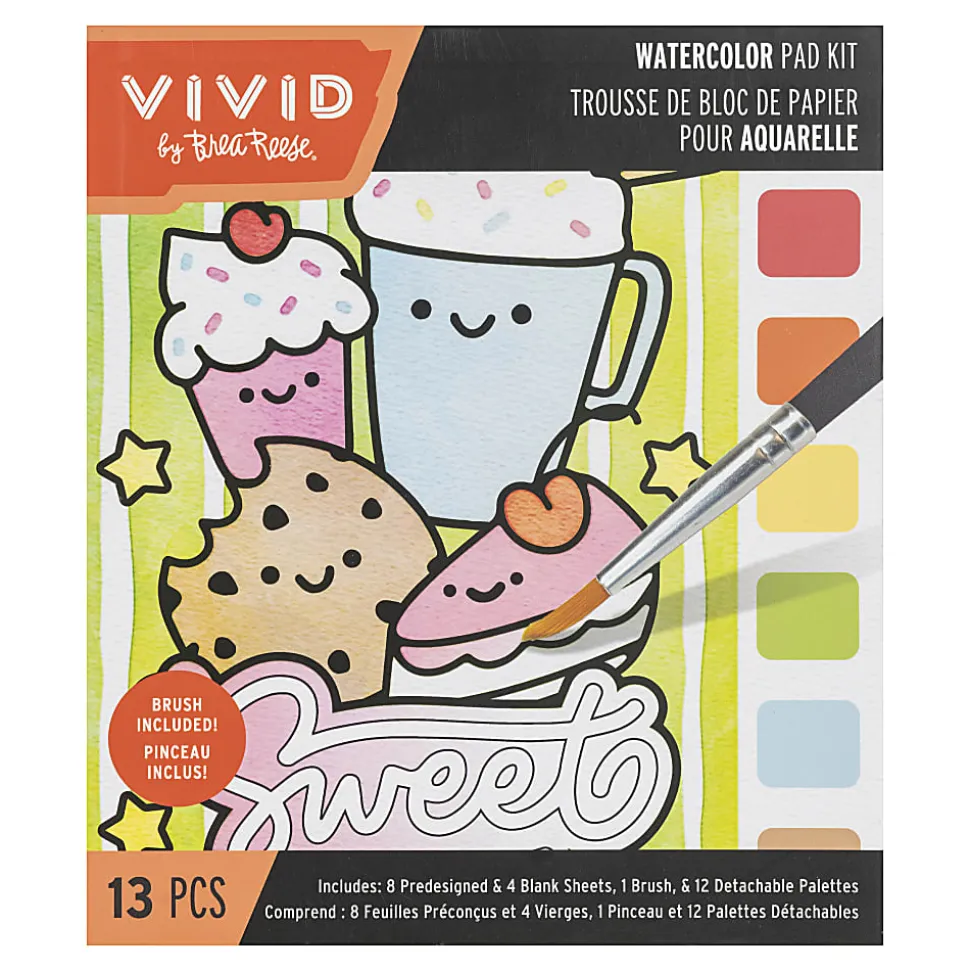 Vivid by Brea Reese® Kawaii Food Watercolor Painting Pad Kit, Kit Of 13 Pieces