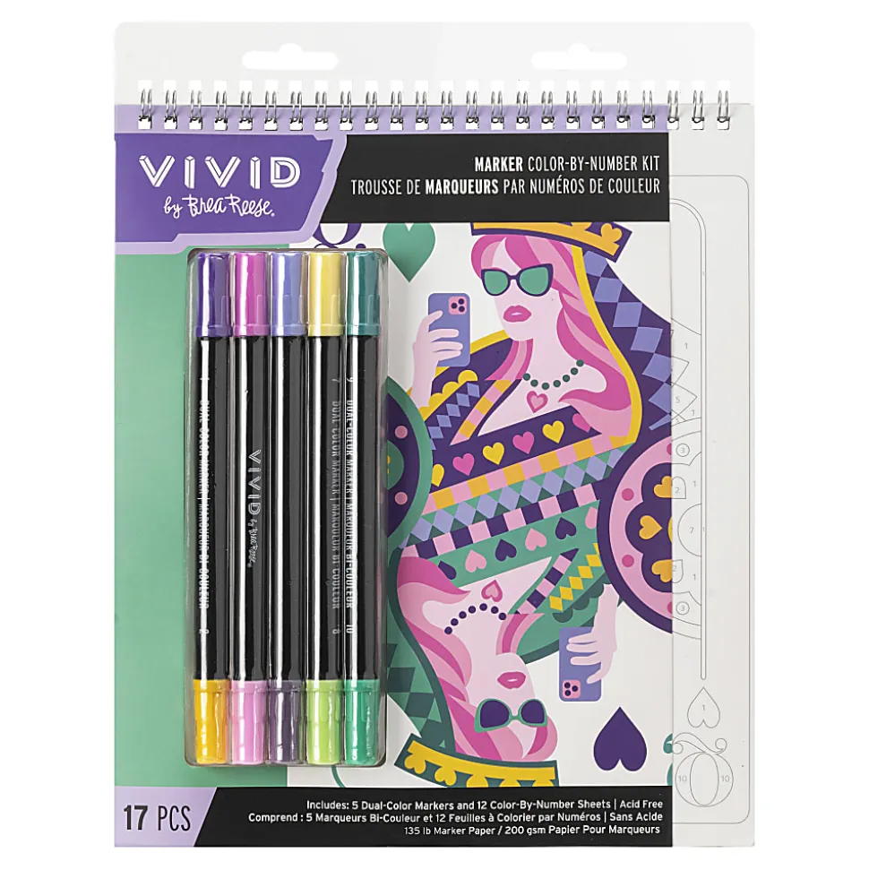Vivid by Brea Reese® Queen of Hearts Color-by-Number Marker Notepad, Kit Of 17 Pieces