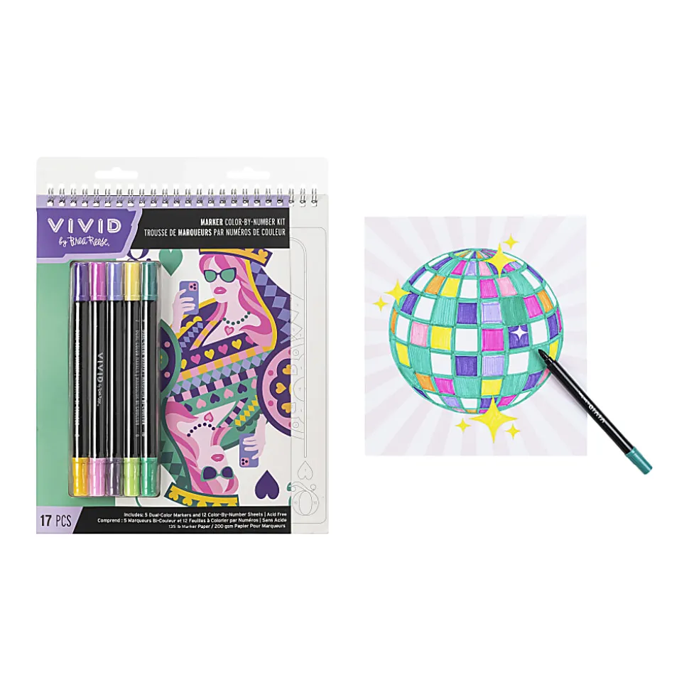 Vivid by Brea Reese® Queen of Hearts Color-by-Number Marker Notepad, Kit Of 17 Pieces