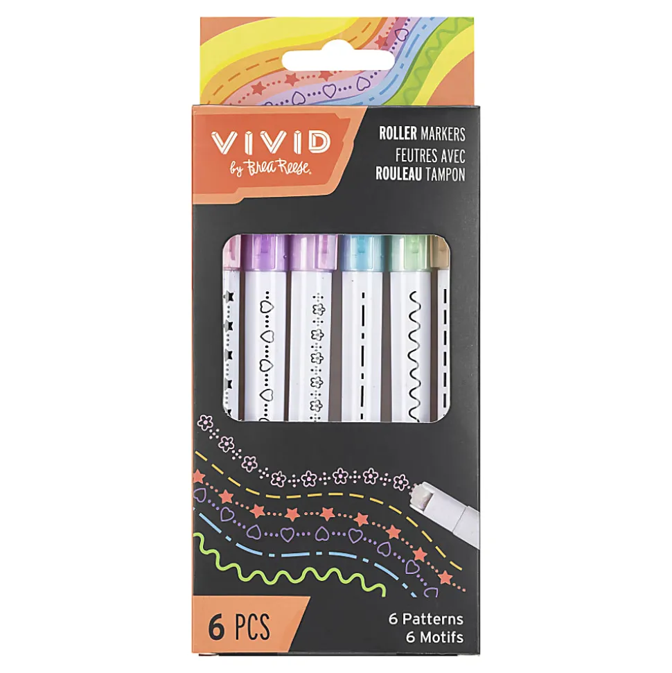 Vivid by Brea Reese® Roller Markers, Medium Point, Assorted Colors, Set Of 6 Markers