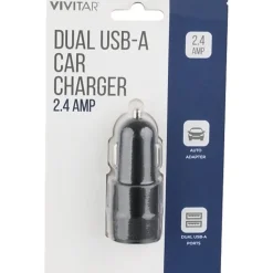 Vivitar Dual USB-A Car Charger, Black, NIL6001-BLK-STK-24