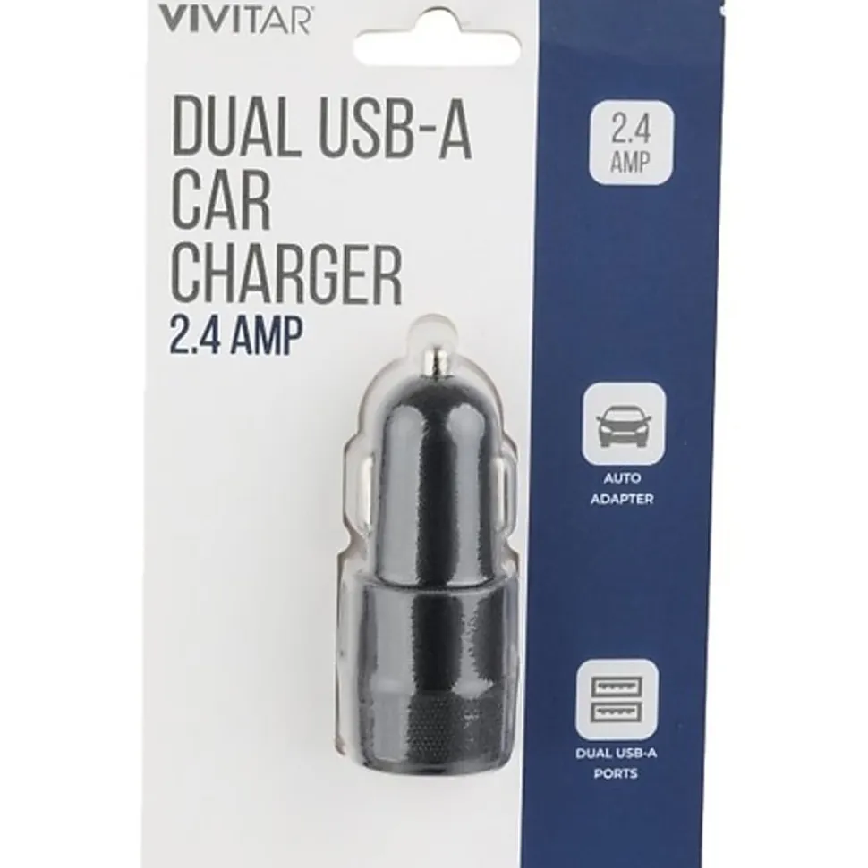 Vivitar Dual USB-A Car Charger, Black, NIL6001-BLK-STK-24