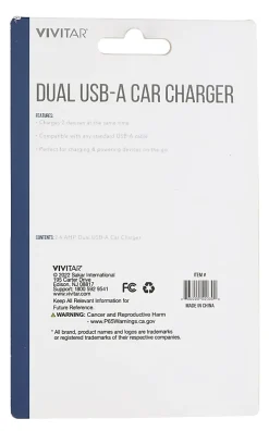 Vivitar Dual USB-A Car Charger, White, NIL6001-WHT-STK-24