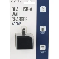 Vivitar Dual USB-A Wall Charger, Black, NIL6002-BLK-STK-24