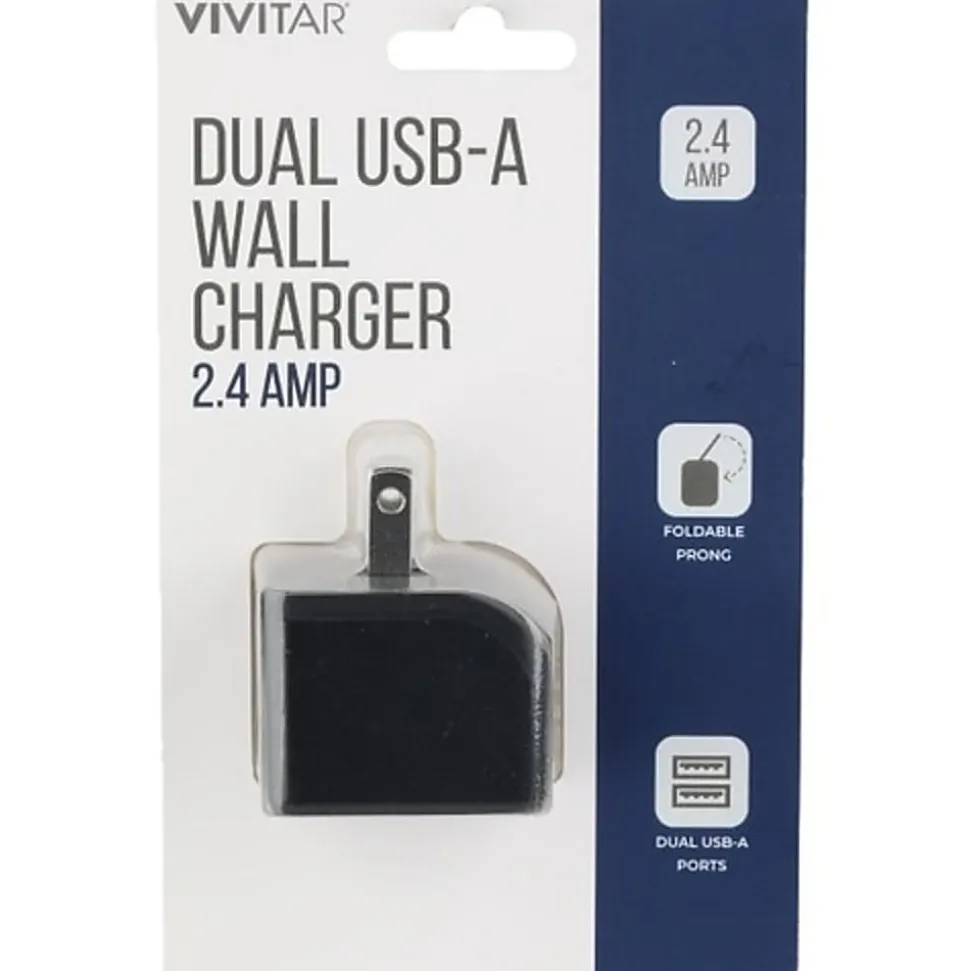 Vivitar Dual USB-A Wall Charger, Black, NIL6002-BLK-STK-24