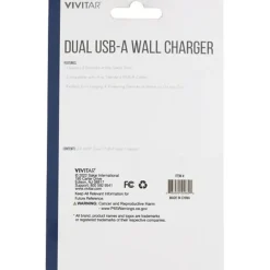 Vivitar Dual USB-A Wall Charger, Black, NIL6002-BLK-STK-24