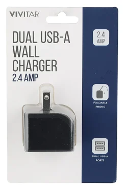 Vivitar Dual USB-A Wall Charger, Black, NIL6002-BLK-STK-24