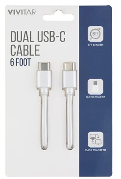 Vivitar Dual USB-C Charging Cable, 6', White, NIL3006-WHT-STK-24