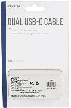 Vivitar Dual USB-C Charging Cable, 6', White, NIL3006-WHT-STK-24