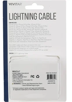 Vivitar Lightning To USB-A Cable, 10', Black, NIL1010-BLK-STK-24