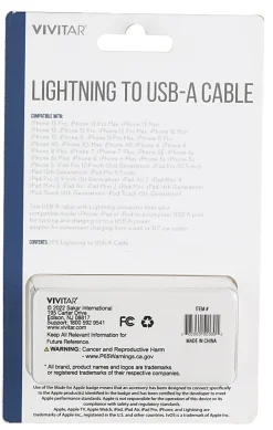 Vivitar Lightning To USB-A Cable, 3', Black, NIL1003