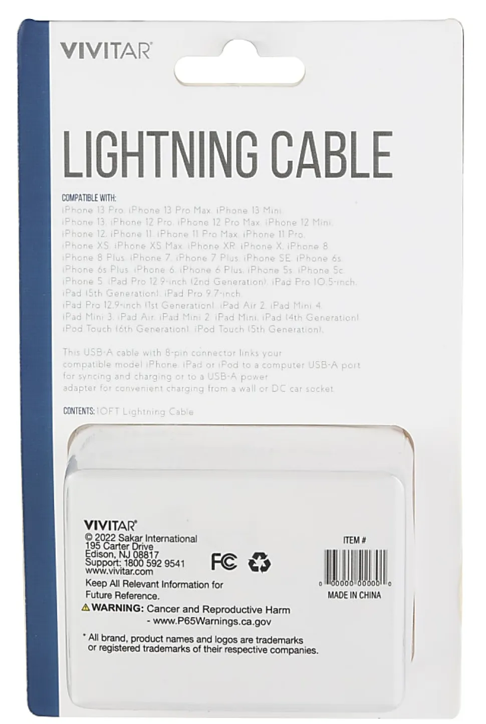 Vivitar Lightning To USB-A Cable, 10', White, NIL1010-WHT-STK-24