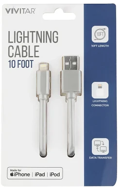 Vivitar Lightning To USB-A Cable, 10', Gray, NIL1010-GRY-STK-24