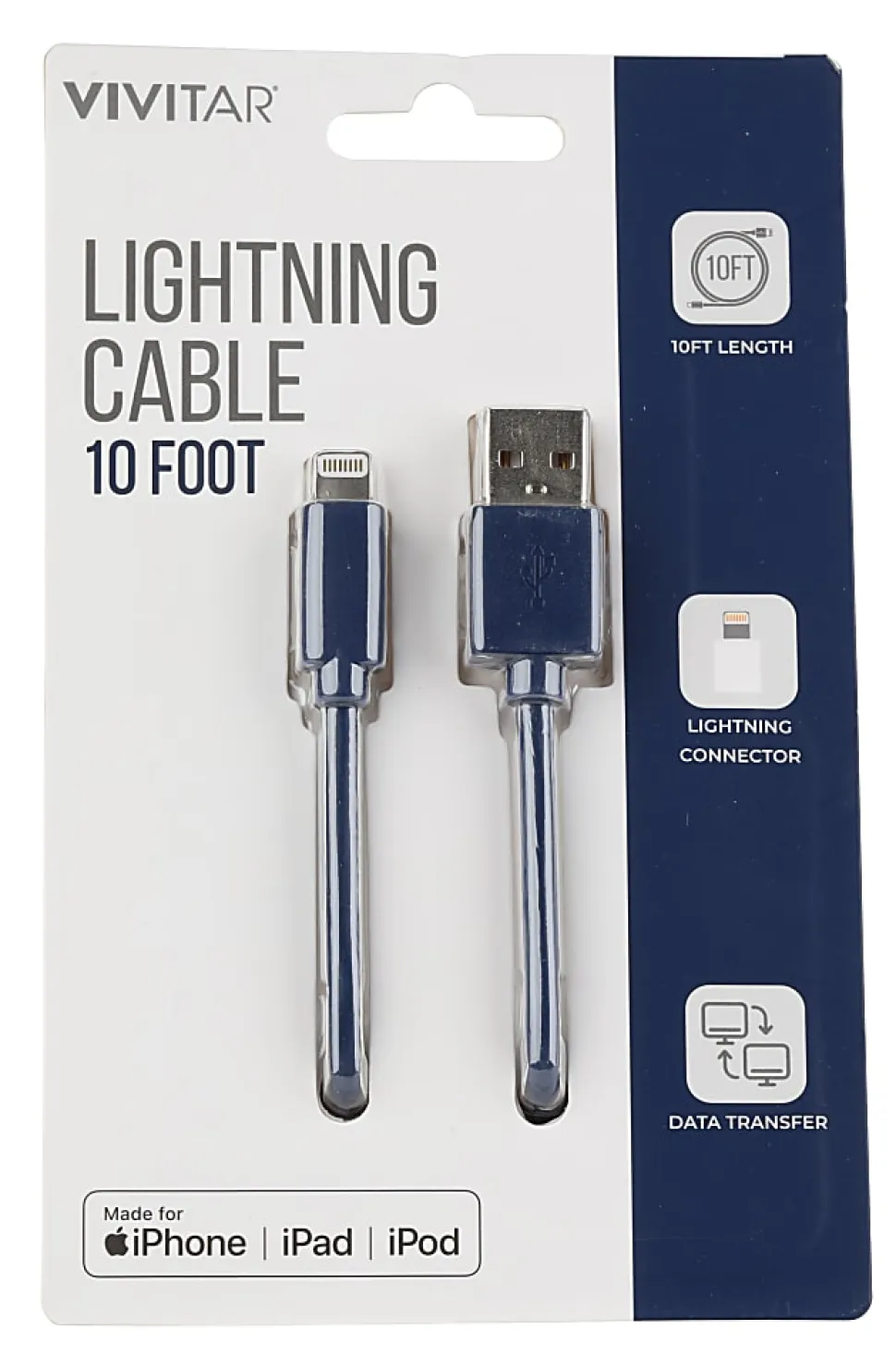 Vivitar Lightning To USB-A Cable, 10', Navy, NIL1010-NAV-STK-24