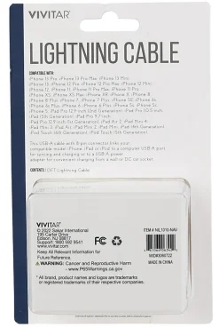 Vivitar Lightning To USB-A Cable, 10', Navy, NIL1010-NAV-STK-24