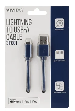 Vivitar Lightning To USB-A Cable, 3', Navy, NIL1003