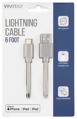 Vivitar Lightning To USB-A Cable, 6', Gray, NIL1006-GRY-STK-24