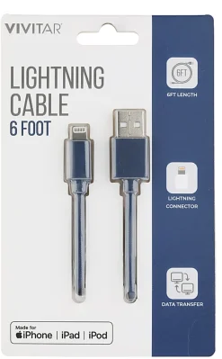 Vivitar Lightning To USB-A Cable, 6', Navy, NIL1006-NAV-STK-24