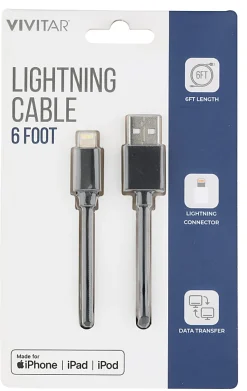 Vivitar Lightning To USB-A Cable, 6', Black, NIL1006-BLK-STK-24