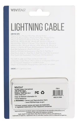 Vivitar Lightning To USB-A Cable, 6', Black, NIL1006-BLK-STK-24