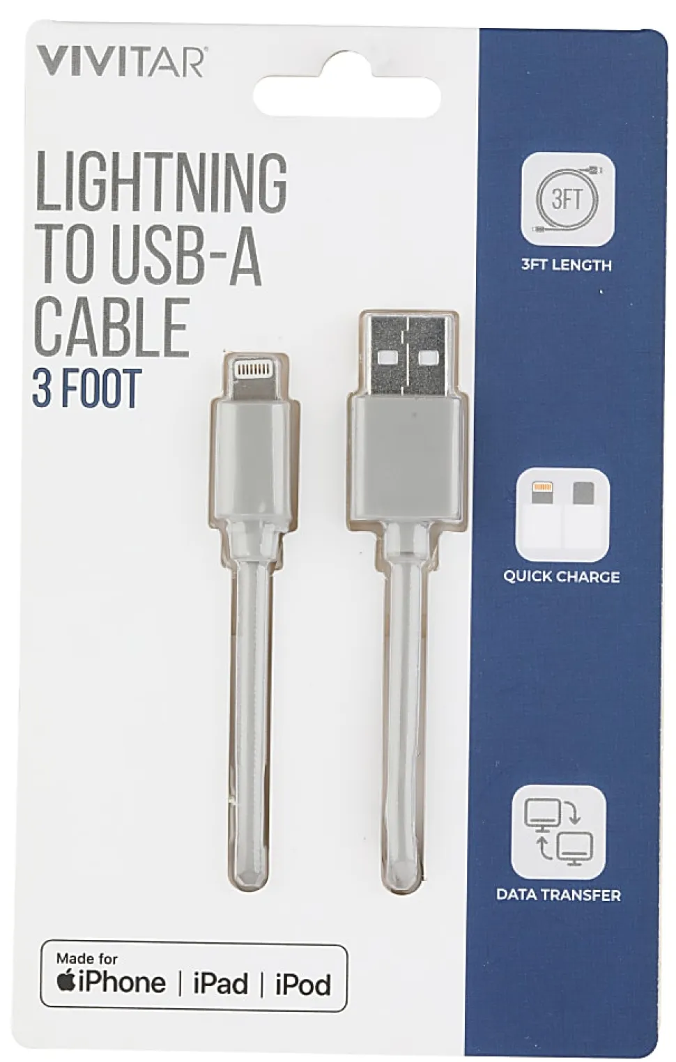 Vivitar Lightning To USB-A Cable, 3', Gray, NIL1003