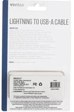 Vivitar Lightning To USB-A Cable, 3', Gray, NIL1003