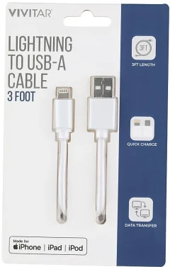 Vivitar Lightning To USB-A Cable, 3', White, NIL1003