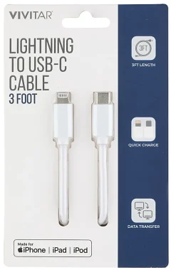 Vivitar Lightning To USB-C Cable, 3', White, NIL3003-WHT-STK-24