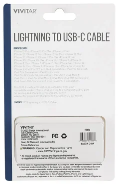 Vivitar Lightning To USB-C Cable, 3', Black, NIL3003-BLK-STK-24