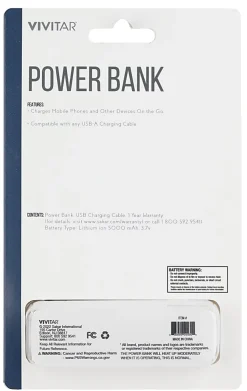 Vivitar 5000mah Power Bank, Black, NIL7002-BLK-STK-24