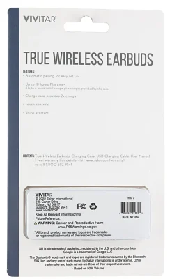 Vivitar True Wireless Bluetooth® Earbuds, Black