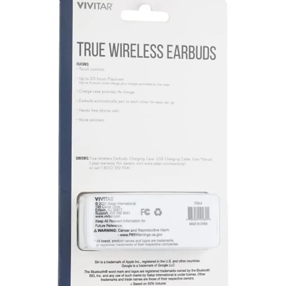 Vivitar True Wireless Earbuds, White, NIL8002-WHT-STK-24