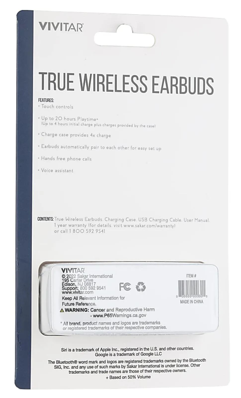 Vivitar True Wireless Earbuds, White, NIL8002-WHT-STK-24
